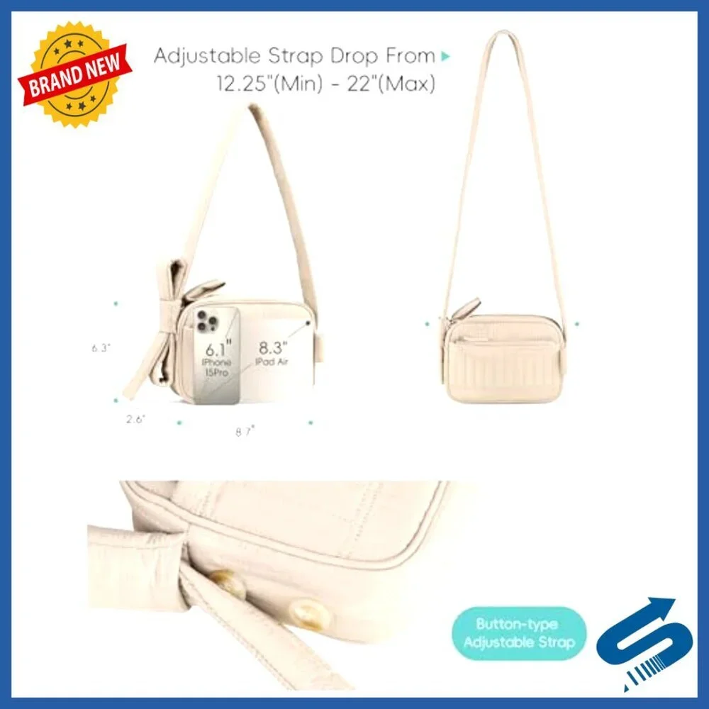 Small Puffer Crossbody Bag RFID Travel Quilted Shoulder Purse Wide Strap